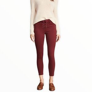L’AGENCE Cherie lace up front red cropped ankle skinny jeans